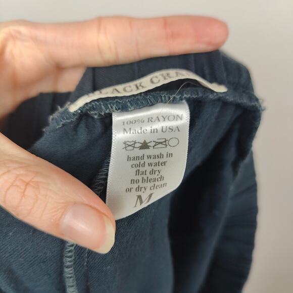 Black Crane Pants Womens Medium Black Slouchy Pull On Tapered Pleat Front - Picture 7 of 8